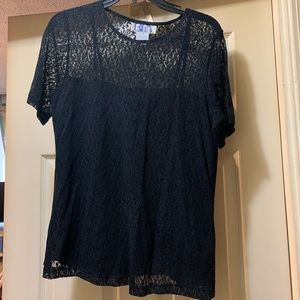 Black sheer blouse with built in tank